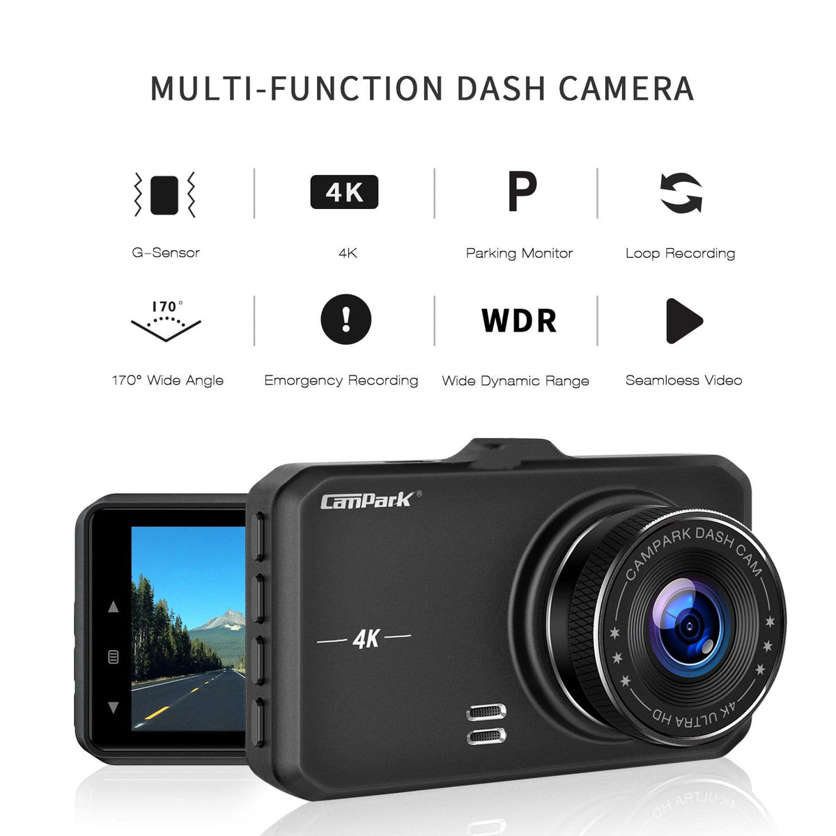 Campark DC12 4K Ultra HD 2.4 LCD Supercapacitor Front Car Dash Camera