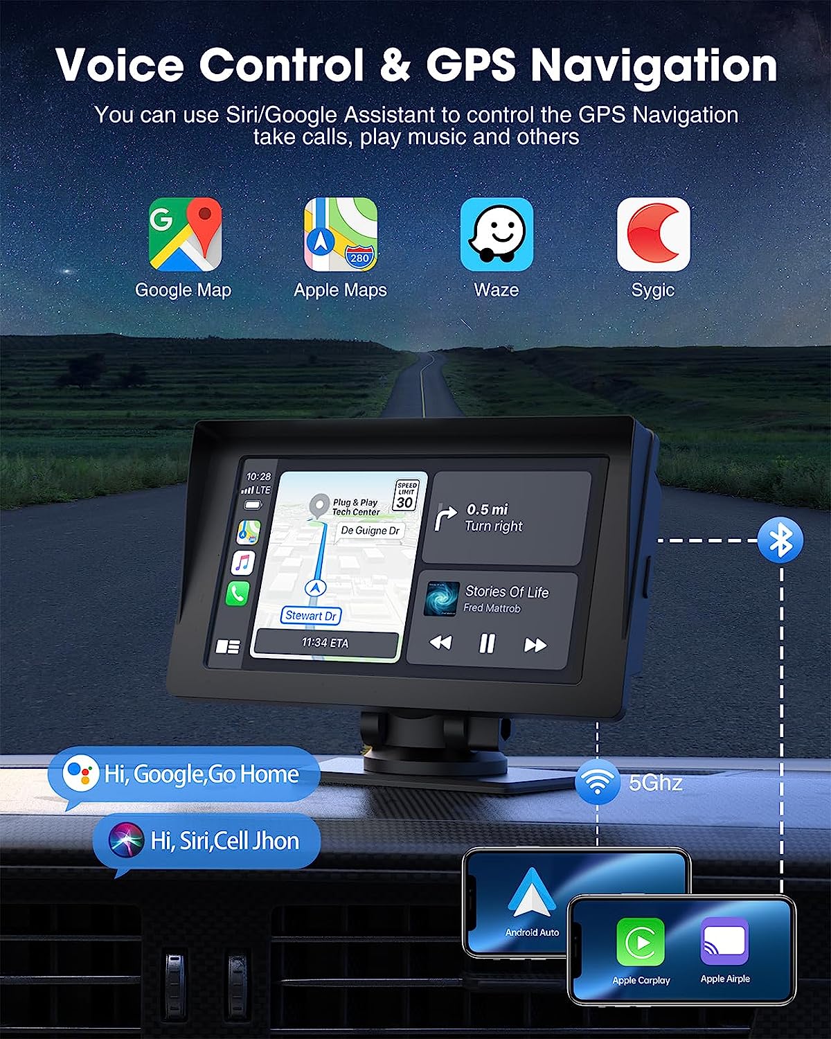 7-inch Touchscreen Wireless Car Stereo, Portable Apple Carplay Car Radio  Receiver GPS 