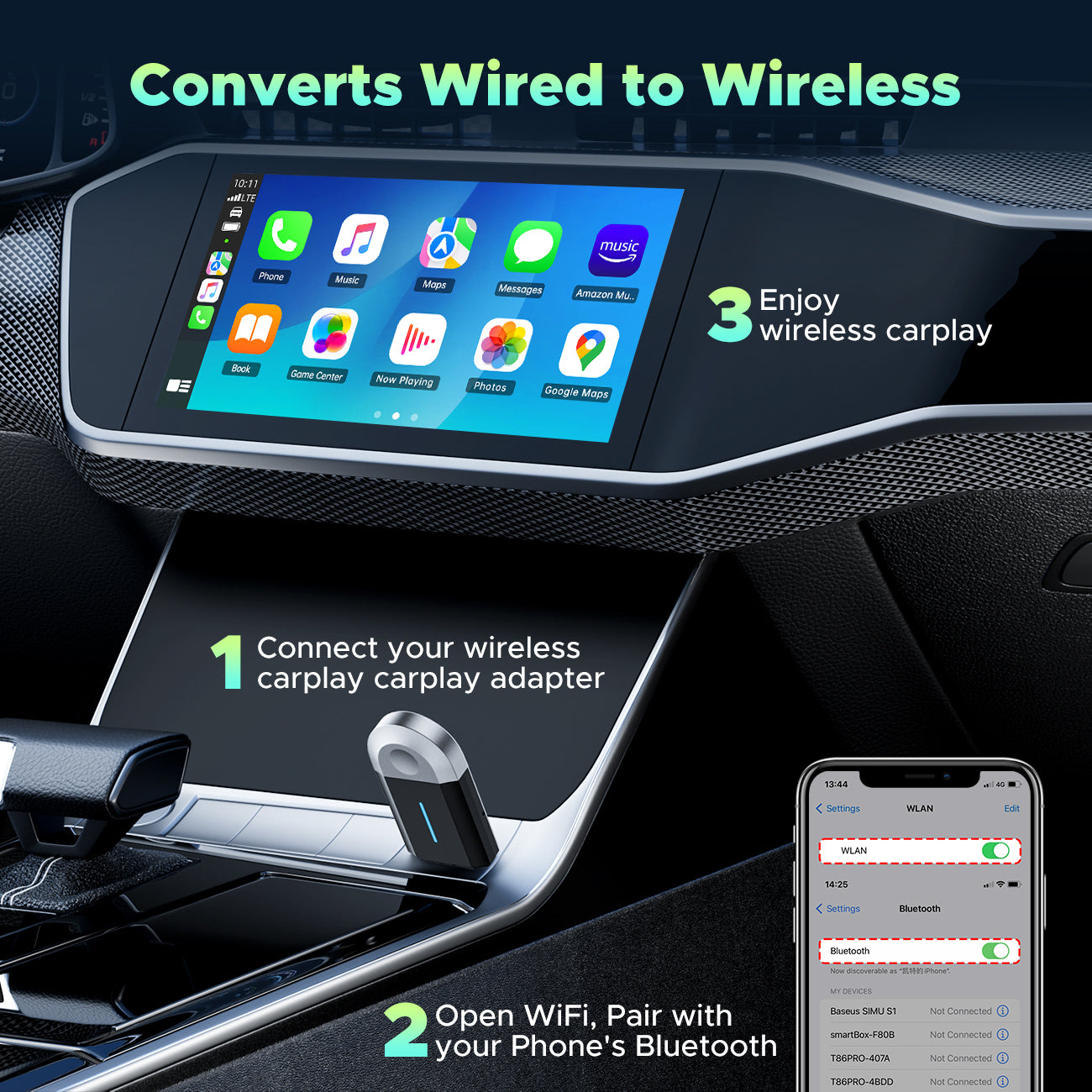 2-in-1 Wireless CarPlay & Android Auto Adapter: Plug & Play for 2016+ Cars