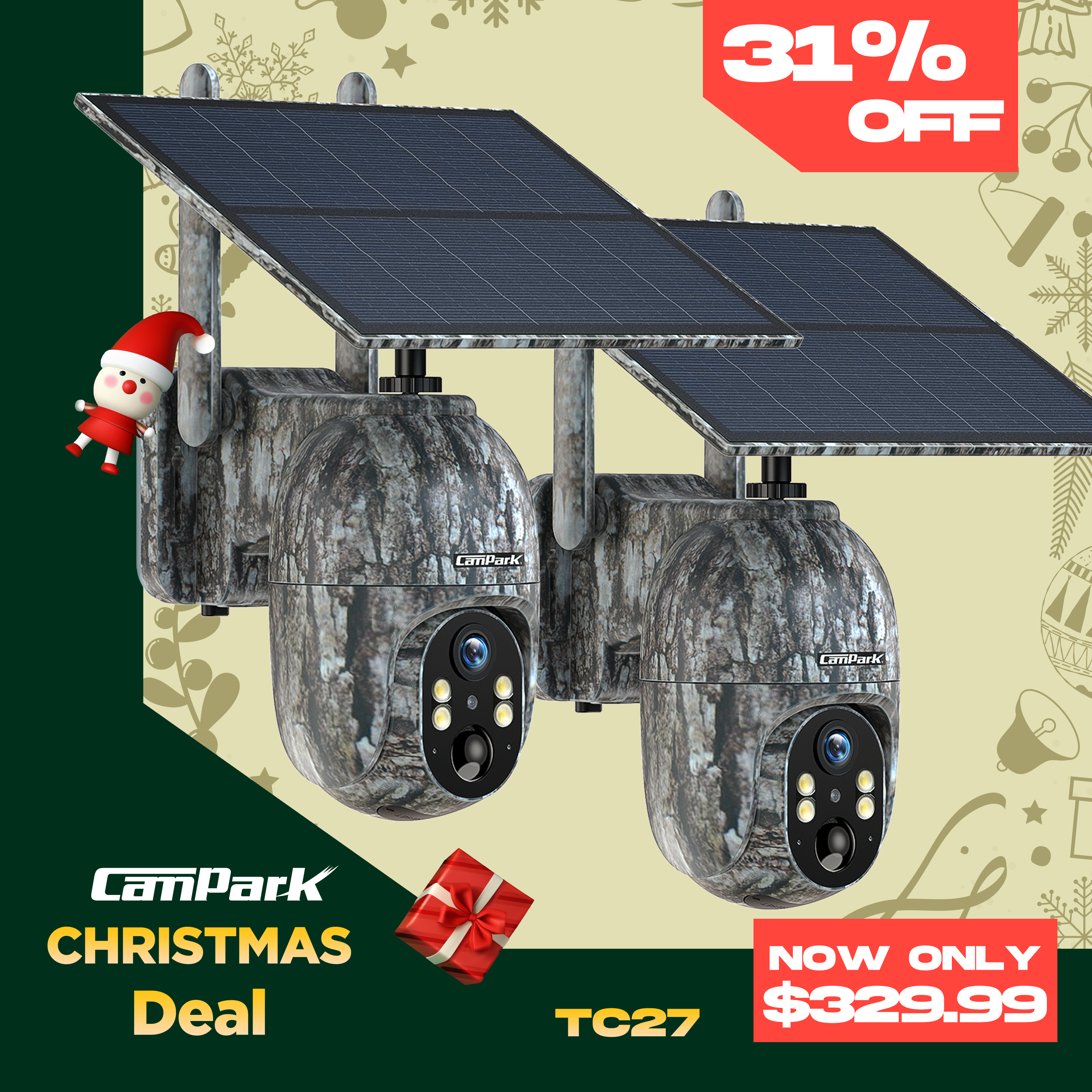 Campark TC27 4G LTE Cellular Trail Camera 2.5K Wireless Solar Powered Cam with Instant Alert and Color Night Vision