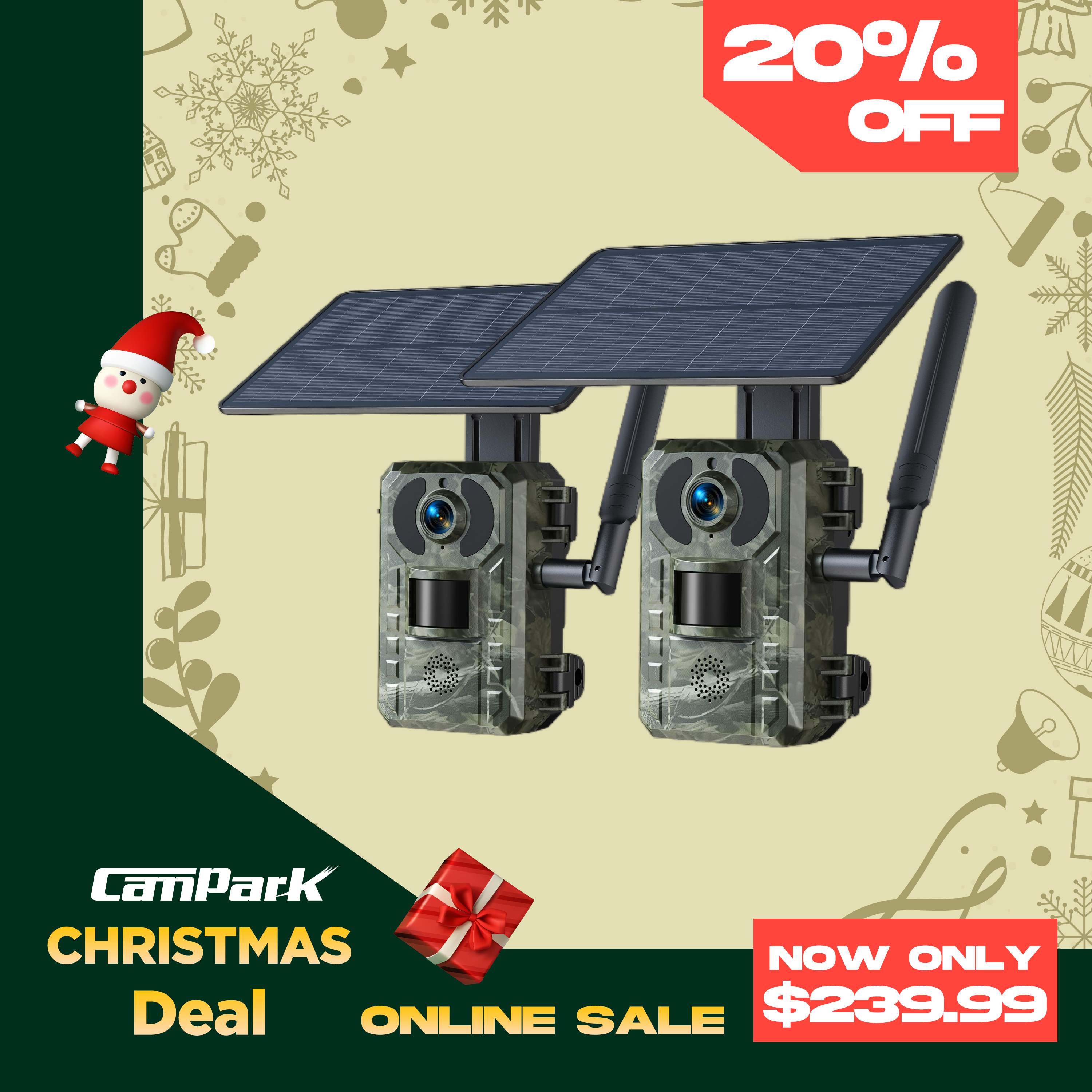 Campark TC25 2K 4G LTE Cellular Trail Camera Solar Power Wildlife Camera with Motion Detection and Instant Notification