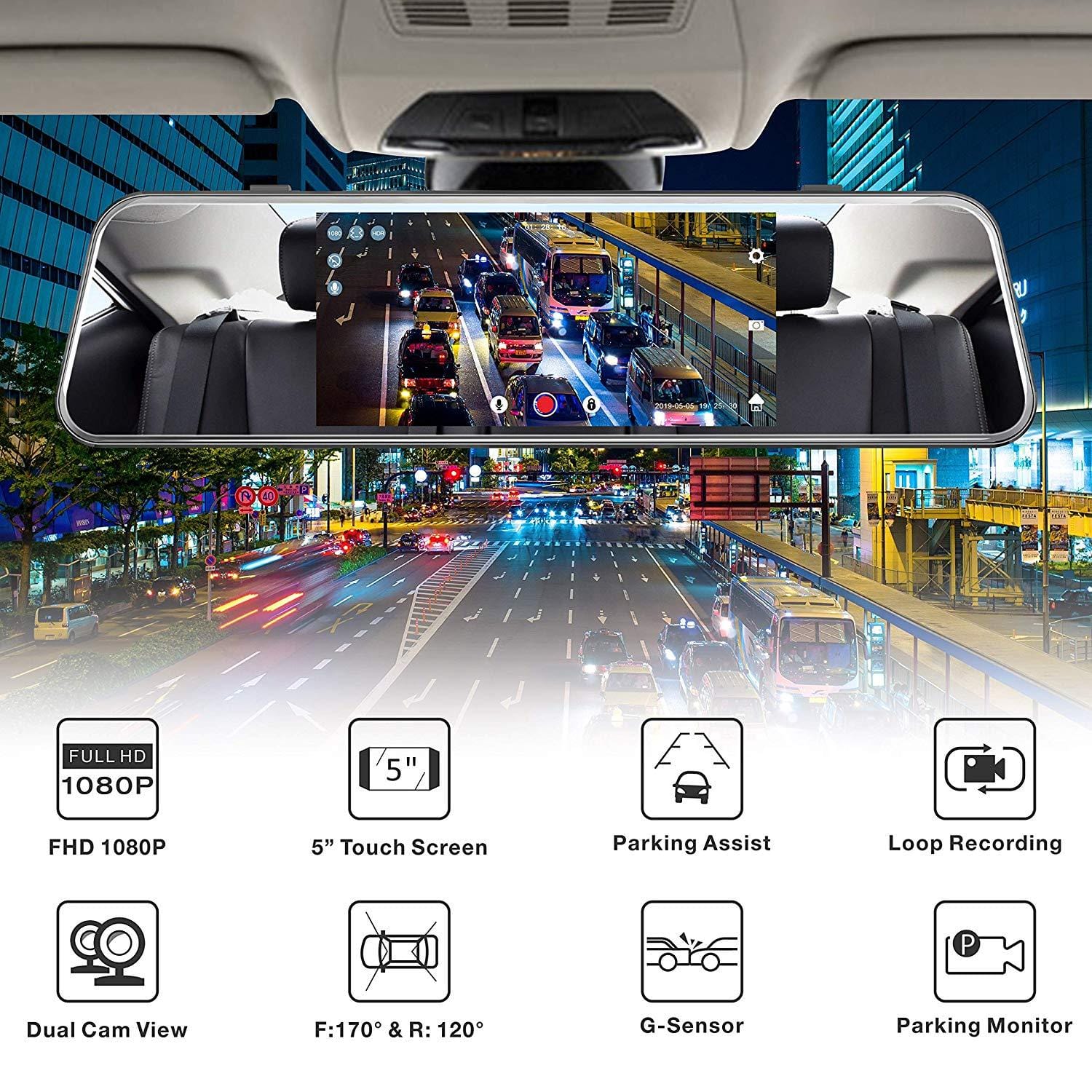 Dashcam: Rétroviseur double caméra de sécurité voiture avec Camera de  recule