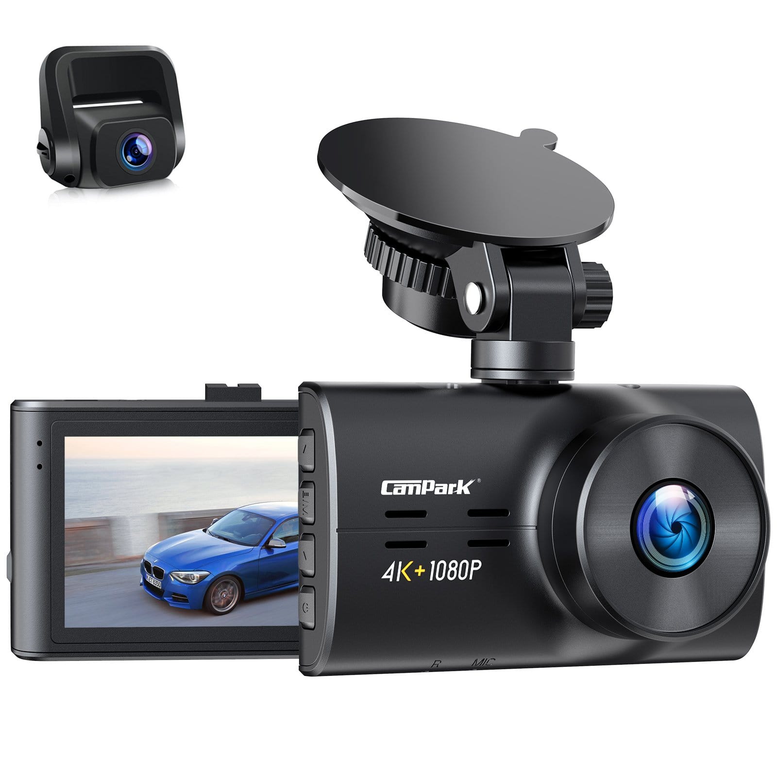 TOGUARD 4K Dual Dash Cam Car Camera, UHD 4K+1080P Driving recorder , 3 Inch  Screen Car Dash Camera Front and Rear Camera for Car WDR, Wide Angle