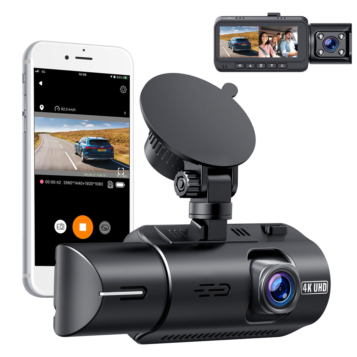Three Channel Dash Cam Front and Rear Inside Cabin with 64GB U3 SD Card,  TOGUARD Infrared Night Vision Dash Camera for Cars Taxi/Lyft/Uber Driver 