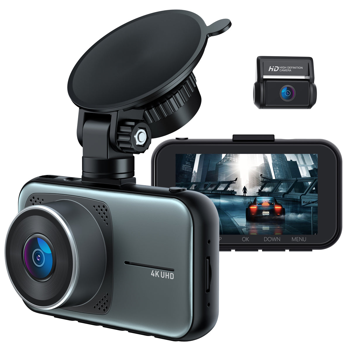 CAMPARK WiFi Dash Cam with 64GB U3 SD Card 4K Car Camera GPS Speed