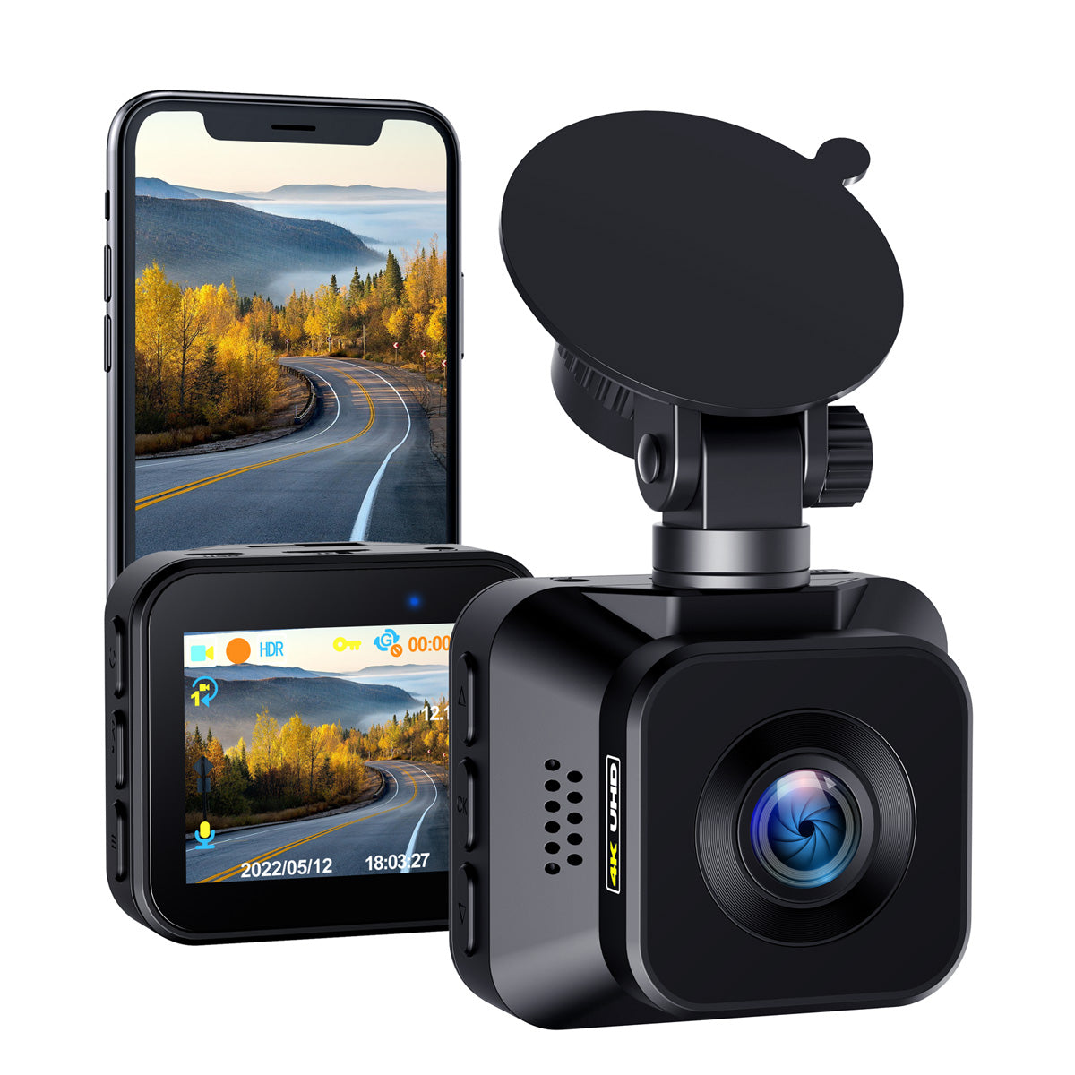 CAMPARK WiFi Dash Cam with 64GB U3 SD Card 4K Car Camera GPS Speed