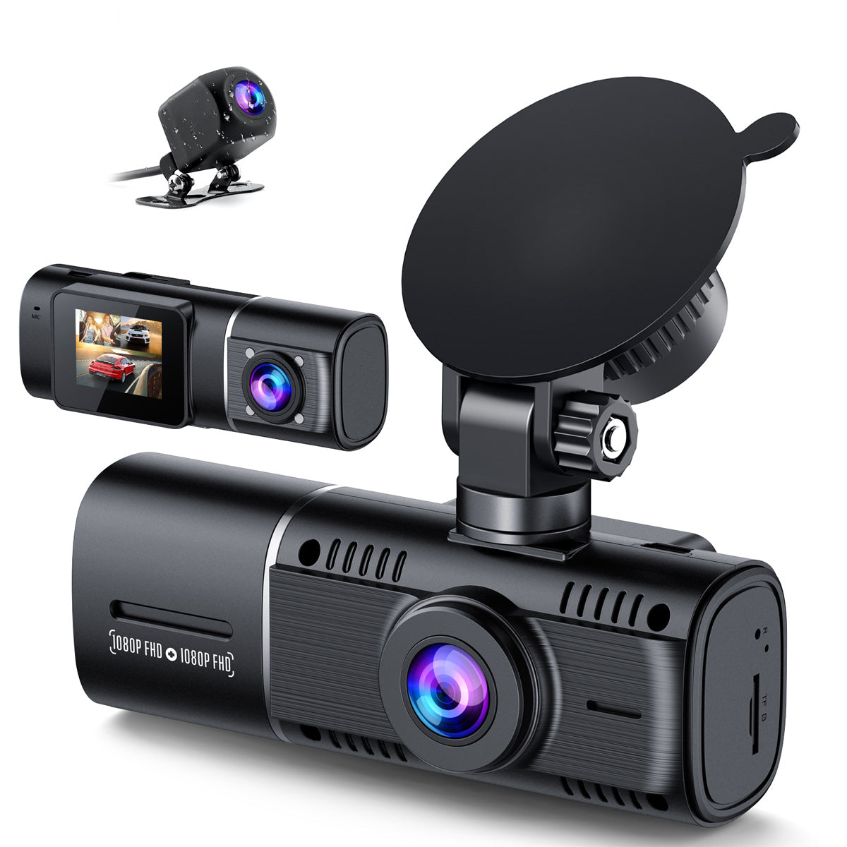 Dashcam Auto Vorne Hinten Innen 3 Kanal FHD 1080P Dash Cam für Auto,  Autokamera mit Infrarot Nachtsicht, 170° Weitwinkel Kamera mit  Loop-Aufnahme