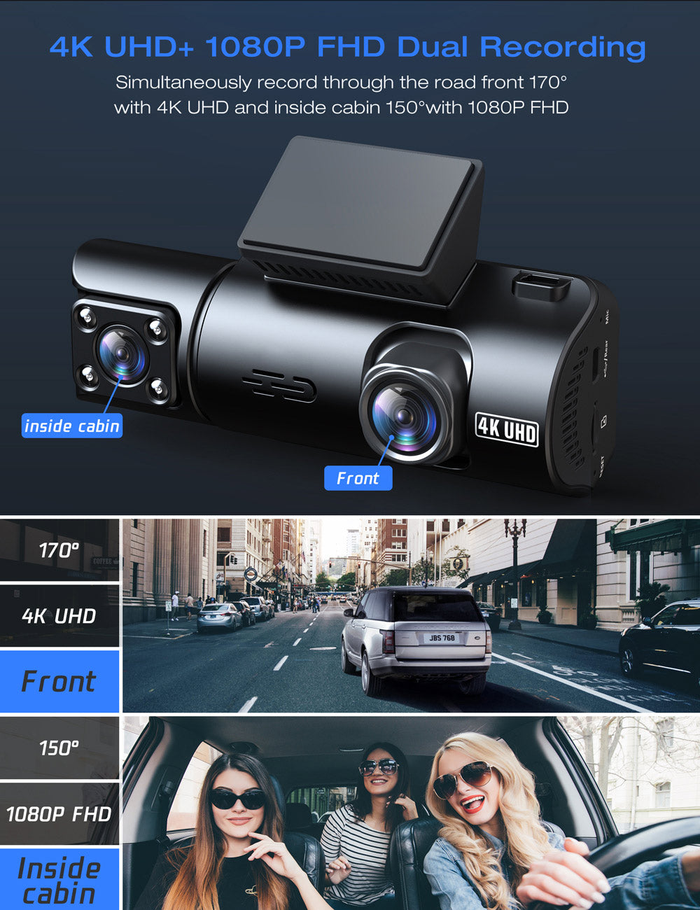 Toguard 4K Dual Dash Cam Front and Rear with WiFi GPS, 3.16 IPS