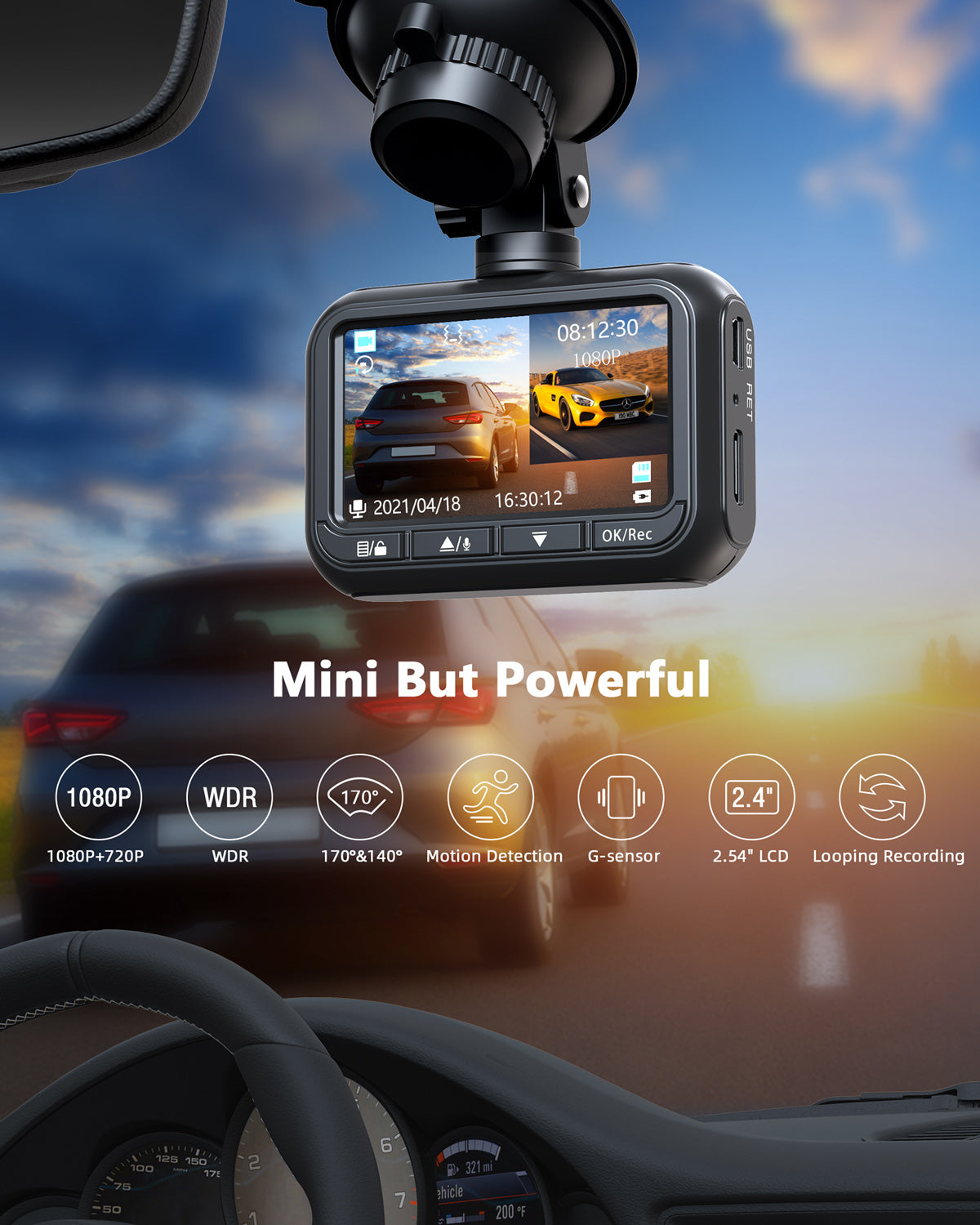 Dash Cam Front 1080P FHD, GOODTS Car Camera with 2.45 Inch Screen, Mini  Dash Cam