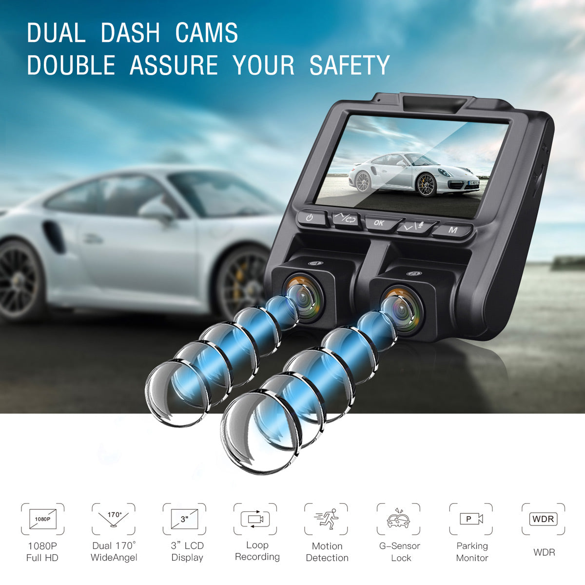Campark CE45 1080P IR Night Vision Front and Inside Dash Camera for Taxi Drivers