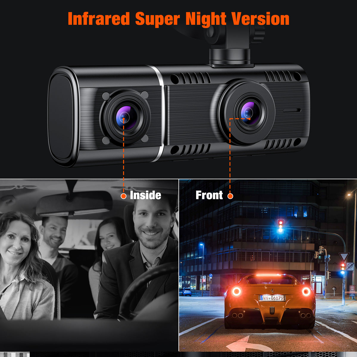Campark DC30A Dash Cam Native 4K Front and 1080p Rear Car Camera