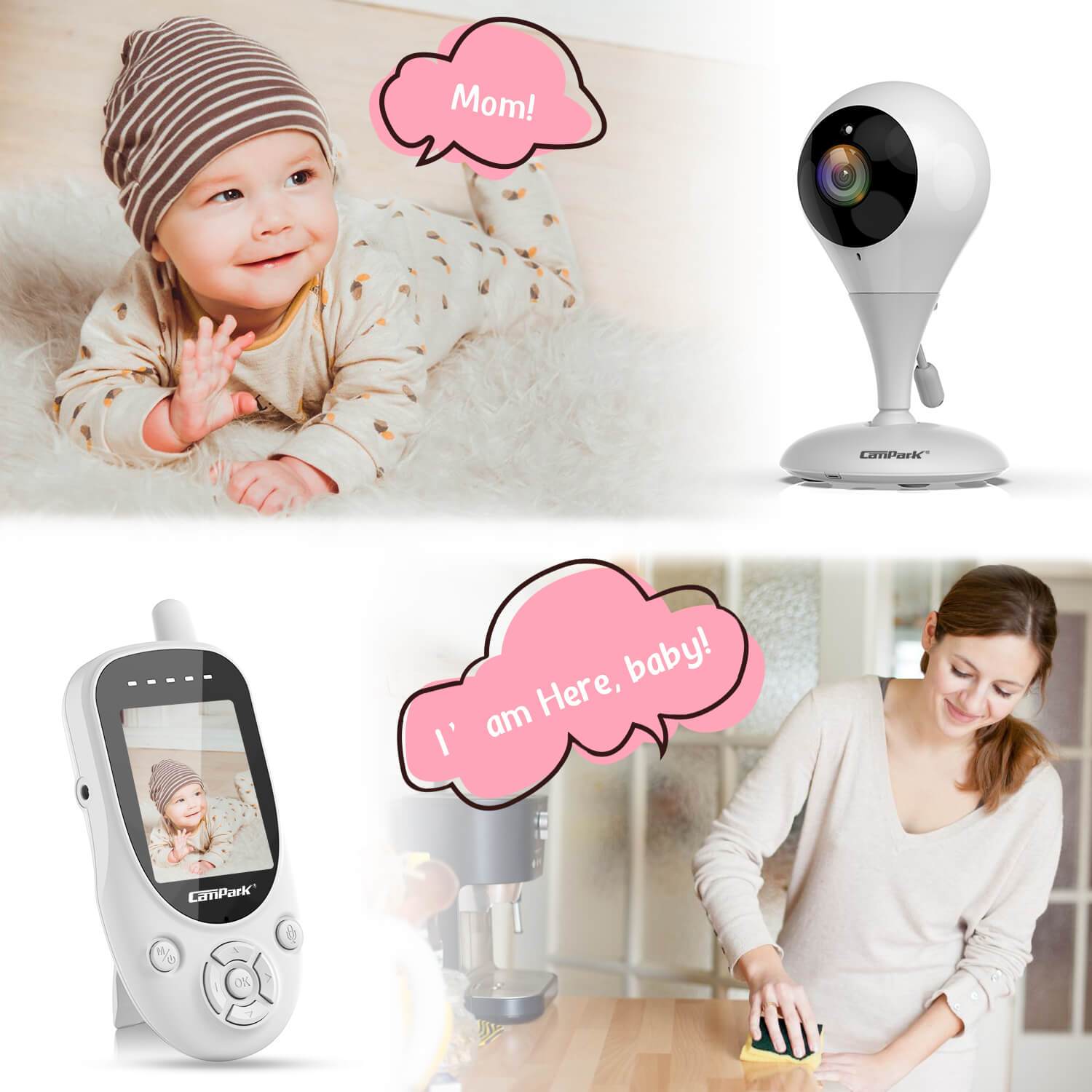 Campark BM41 Video Baby Monitor with 2 Cameras and 4.3'' LCD Split  Screen,with Audio(Only Available In The US and Canada)
