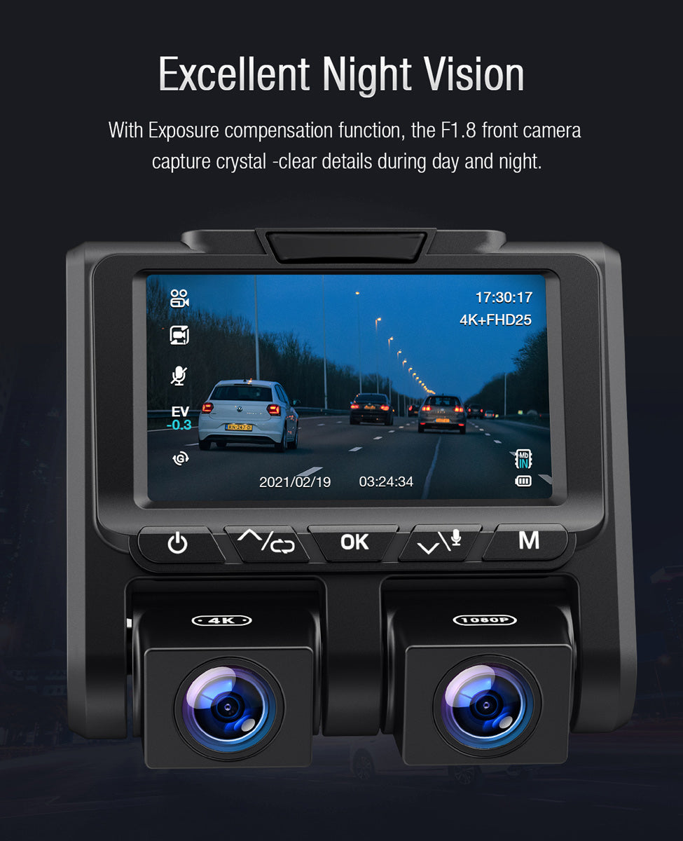 Dual Dash Cam Front and Inside 1080P Dash Camera for Cars IR Night Vision  Car Camera for Taxi Accident Lock Parking Monitor 2 Mounting Options 64GB  SD