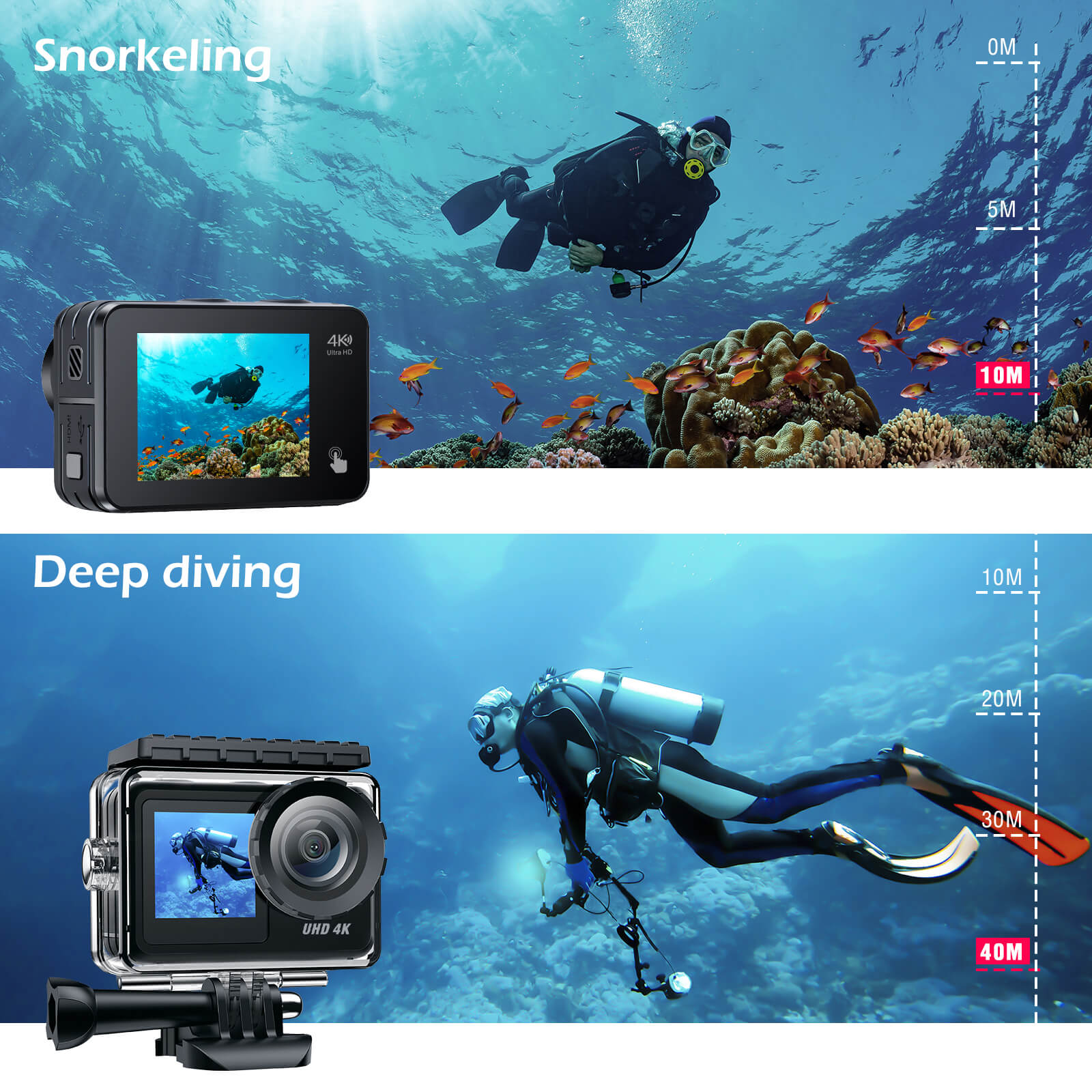 Campark V40 4K/30FPS WiFi Dual Screen Action Camera 20MP Touch Screen 40M Waterproof Camera( Australia  ONLY)
